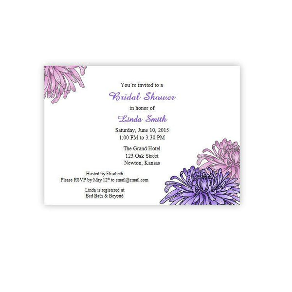 Pink & Purple Mums Bridal Shower Invitation