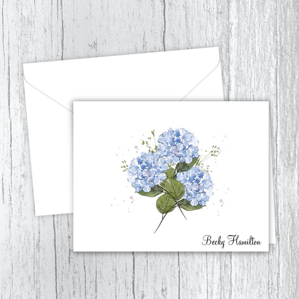 Personalized Note Cards - Blue Hydrangeas