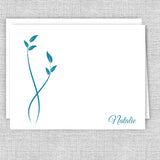 Simple Blue Leaves - Printed Personalized Note Cards