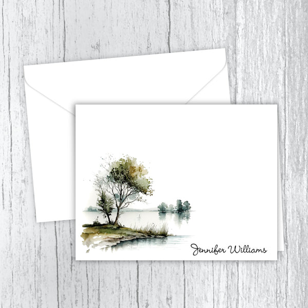 Trees By the Lake Personalized Note Cards