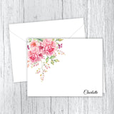 Pink Peonies - Personalized Printed Note Cards