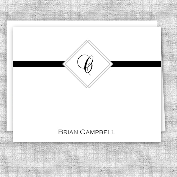 Men's Personalized Note Cards - Diamond Initial