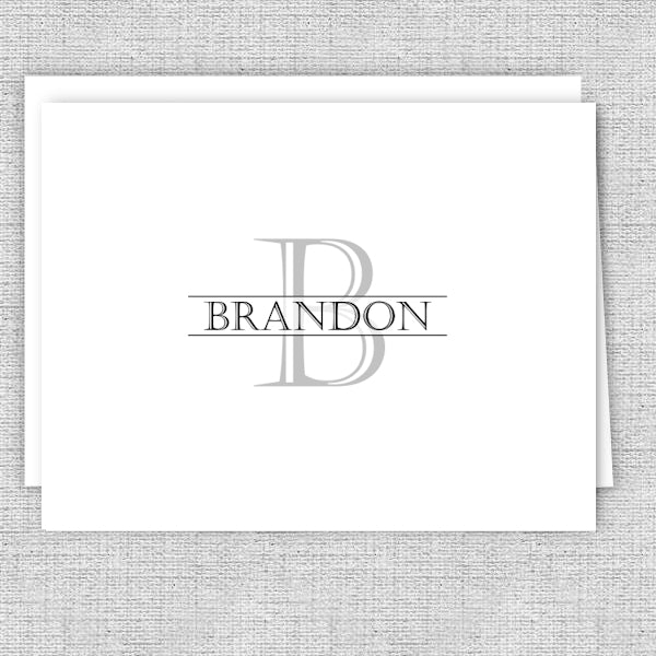 Men's Personalized Note Cards - Gray Initial with Name