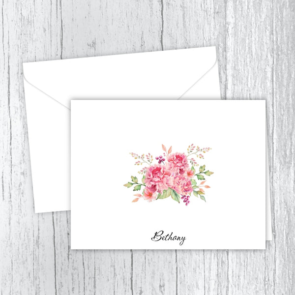 Pink Peonies Bouquet Personalized Note Cards