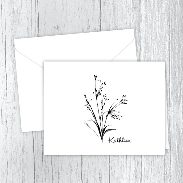 Personalized Note Cards - Wild Flower Silhouette