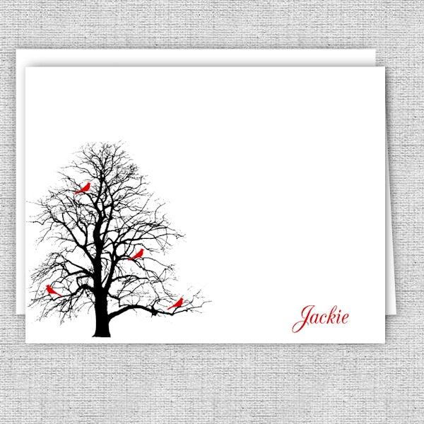 Red Birds in a Tree Personalized Note Cards