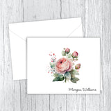 Pink Roses Personalized Note Cards