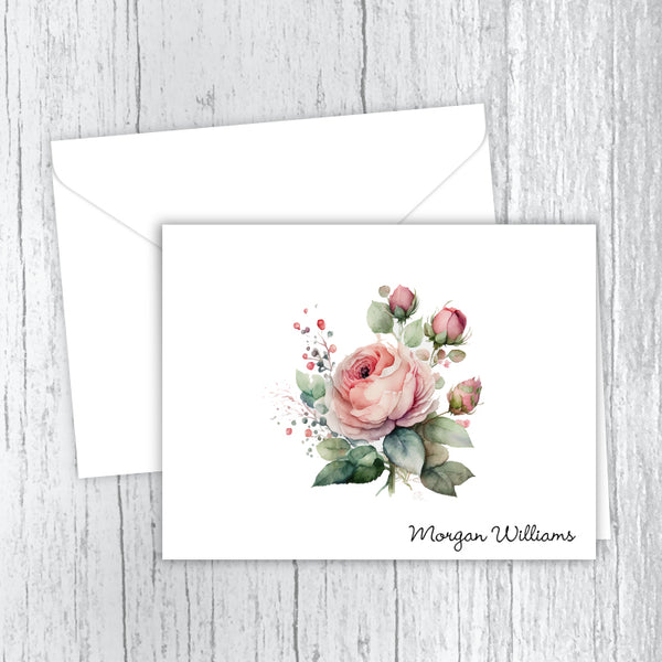Pink Roses Personalized Note Cards