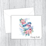 Bird with Pink Spring Flowers Personalized Note Cards