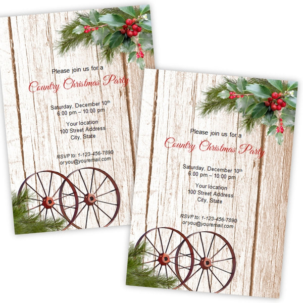 Country Christmas Wagon Wheels Party Invitation