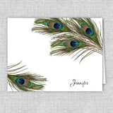 Peacock Feathers Personalized Printed Note Cards