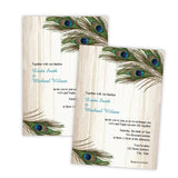 Peacock Feathers on Wood Wedding Invitation Template