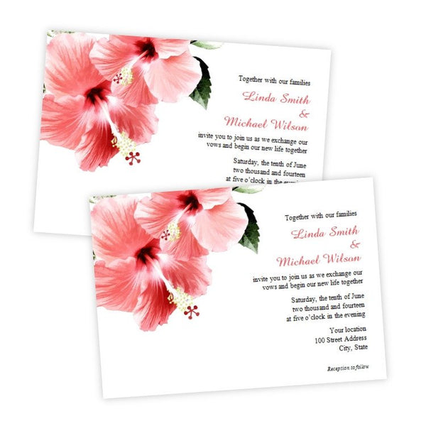 Pink Hibiscus Flower Wedding Invitation