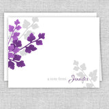 Plum & Gray Leaves Personalized Note Cards