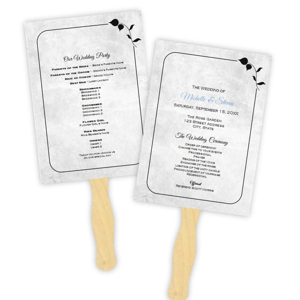 Black Leaves Silhouette Wedding Program Fan Template