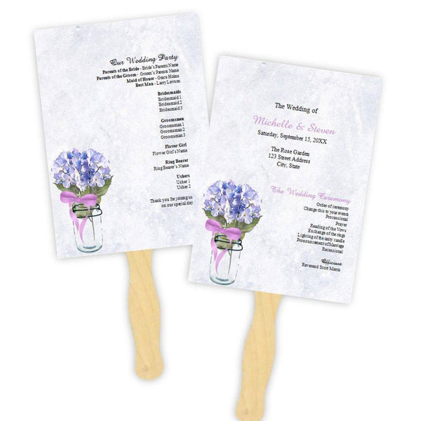 Blue Hydrangeas in a Mason Jar Wedding Program Fan Template
