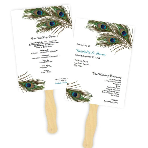 Peacock Feathers Wedding Program Fan Template