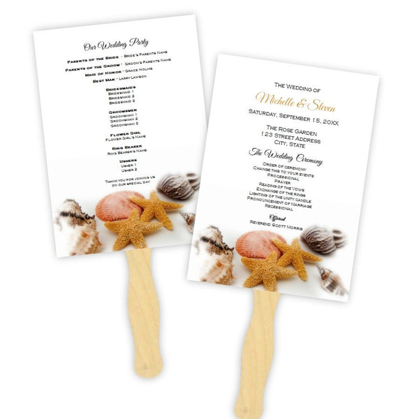 Seashells and Starfish Wedding Program Fan Template