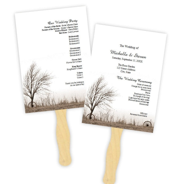 Country Wagon Wheels Wedding Program Fan Template
