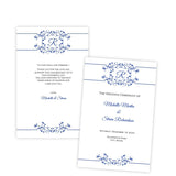 Blue Flourish Monogram Folded Wedding Program Template