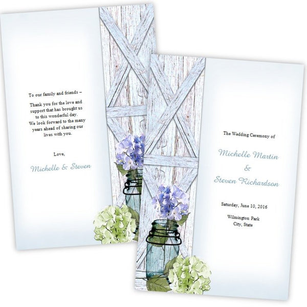 Hydrangea in a Mason Jar Folded Wedding Program Template