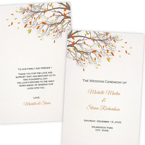 Fall Tree Branches Folded Wedding Program Template