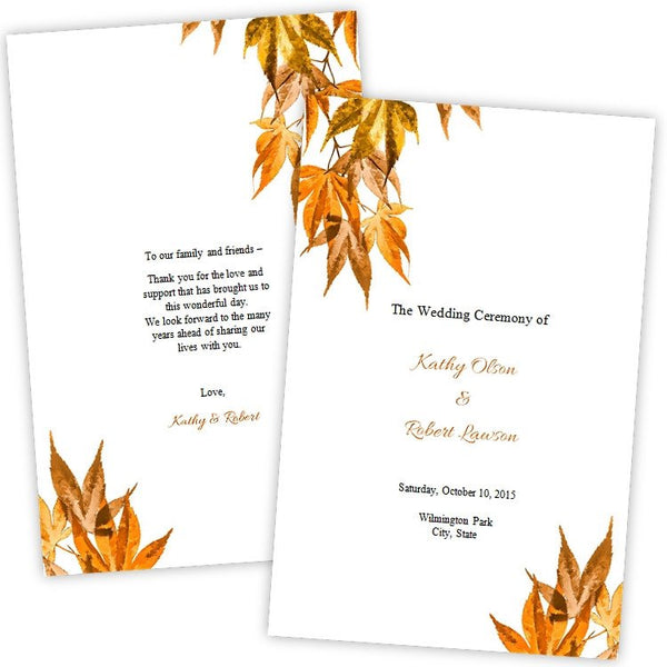 Fall Leaves Folded Wedding Program Template