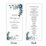 Blue and Green Leaves Tea Length Wedding Program