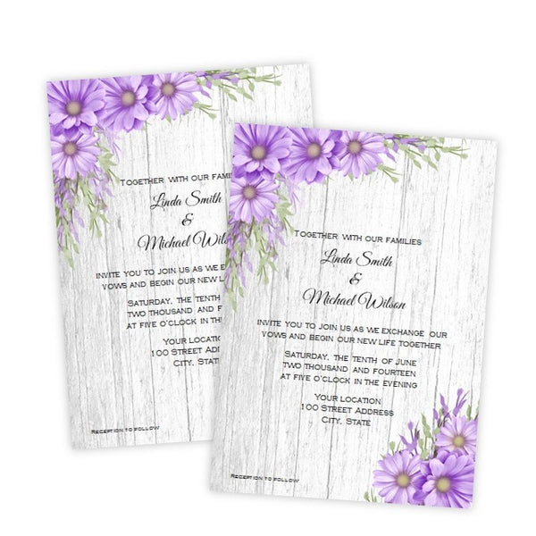 Purple Daisies Wedding Invitation Template