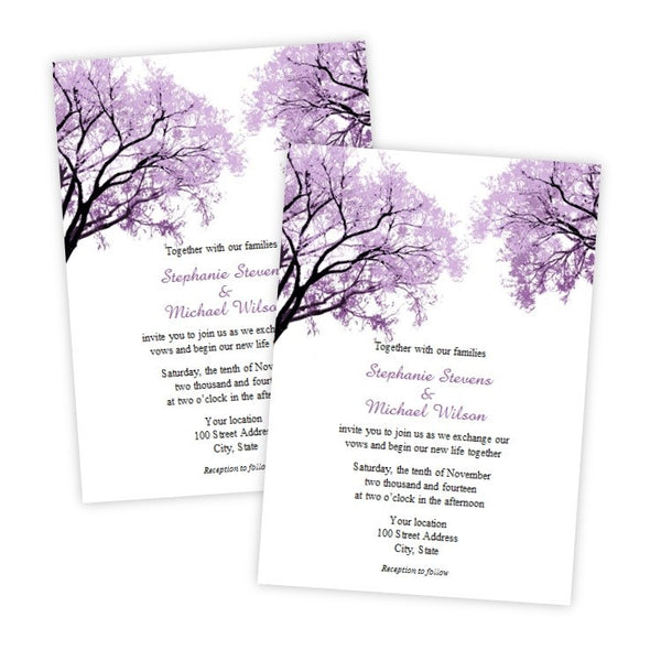 Beautiful Purple Trees Wedding Invitation Template