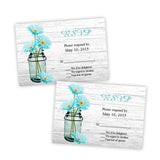 Aqua Daisies in a Mason Jar RSVP Card Template
