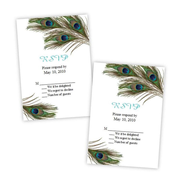 Peacock Feathers Wedding RSVP Card Template