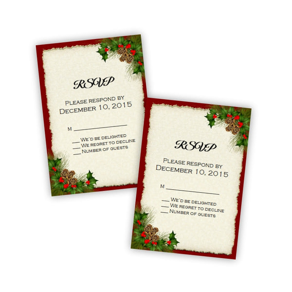 Pine Cones & Holly RSVP Card Template