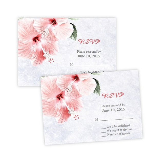 Pink Hibiscus Flowers Wedding RSVP Card Template