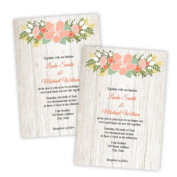 Rustic Country Flowers Wedding Invitation Template