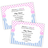 Gender Reveal Baby Shower Invitation - Pink Dots - Blue Stripes