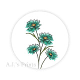 Teal Flowers Stickers