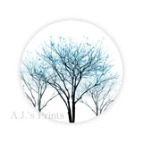 Blue Trees Round Stickers