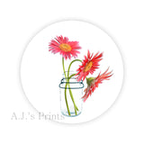 Mason Jar Daisies Round Stickers