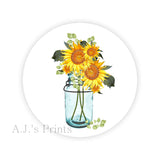 Sunflowers in a Mason Jar Round Stickers