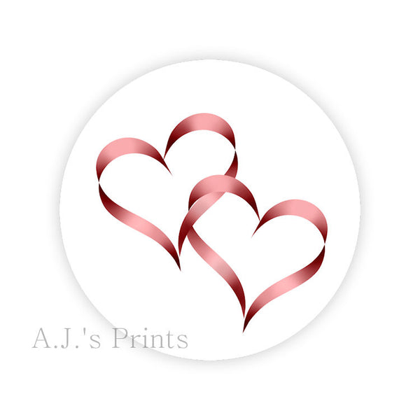 Pink Intertwined Hearts Round Stickers