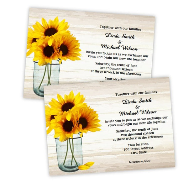 Sunflowers in a Mason Jar Wedding Invitation Template