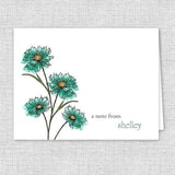 Teal Spring Flowers Personalized Note Cards
