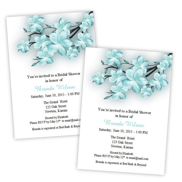 Teal Floral Branches Bridal Shower Invitation