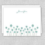 Tiny Teal Flowers Personalized Note Cards