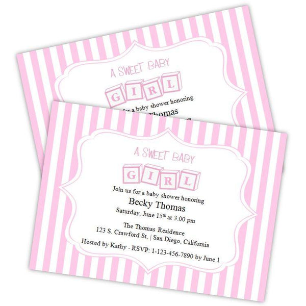 Toy Blocks Girl Baby Shower Invitation