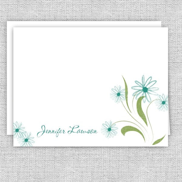 Whimsical Teal Flowers Personalized Note Cards